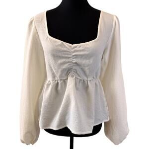 NEW SANCTUARY Anthropologie White Long Sleeve Smocked Back Blouse Size S